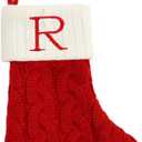 8 Inch Mini Christmas Stockings, Small Xmas Stockings with Monogram Initial, Classic Red White Xmas Decor for Mini Christmas Tree, Fireplace, Holiday Decor, Party Favors, Gift Stocking (R)