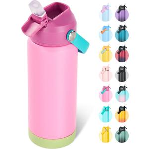 Fijinhom 18oz Insulated Stainless Steel Water Bottle, Wide Mouth Double Wall Vacuum, Silicone Straw, Sweat & Leak Proof, BPA Free Insulated Water Flask for Travel, Keep Cold 24h Hot 12h, Berries