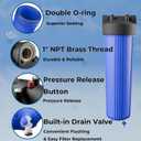 20" x 4.5" Whole House Water Filter Housing with Bottom Drain Port - 1" NPT Brass Ports, BPA-Free Blue Sump, Double O-Ring Leak-Proof - Fits All Standard 20x4.5 Filters