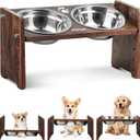 Elevated Dog Bowls, Adjustable Raised Dog Bowl Stand for Small Size Dogs and Cats, Durable Bamboo Dogs Feeder with 2 Stainless Steel Bowls and Non-Slip Feet, Pet Food Bowl for Small Sizes (Rustic Brown)