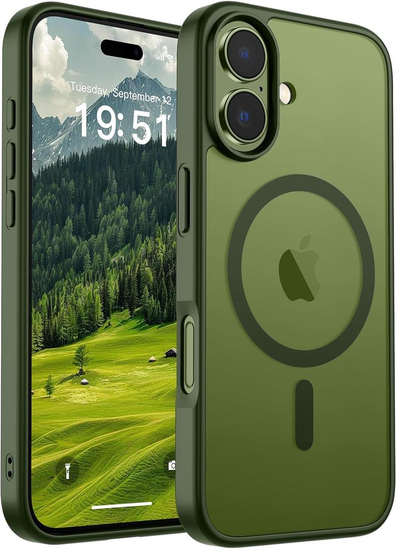 SUPFINE Magnetic for iPhone 17 Case (Compatible with MagSafe)(Military Grade Drop Protection) Translucent Matte Shockproof with Anti-Fingerprint Phone Cover 2025,Cangling Green