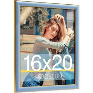 16x20 Velvet Picture Frame, Spruce Blue 16x20 Velvet Photo Frame with Vintage Gold Border, 16 by 20 Poster Frame with HD Real Glass Horizontal & Vertical Display for Tabletop and Wall Decor (1 Pack)