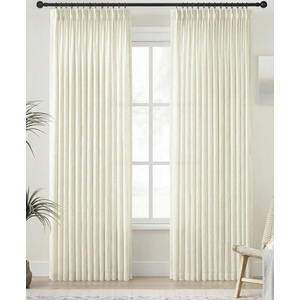 PANGSINNE Linen Pinch Pleated Curtains 80 Inches Long 2 Panels  Thick Textured Hooks Rings Back Tab Boho Neutral Light Filter Curtain Drapes