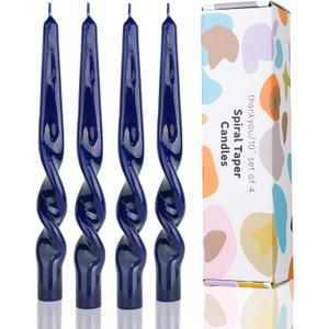 Navy Spiral Taper Candles Twisted Candle Conical Stick Candles for Holiday Wedding Party Wax Unscented Dinner Candle Dripless, Christmas Gift10inch, Set of 4 (Navy-A)