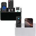 2Pcs Remote Control Holder Wall Mount, TV Remote Caddy Box Hollow Bottom Slot Easy Phone Charging, Self Adhesive Remote Holder,Wall Pen Holder Storage Accessories for Home Office School (White&Black)