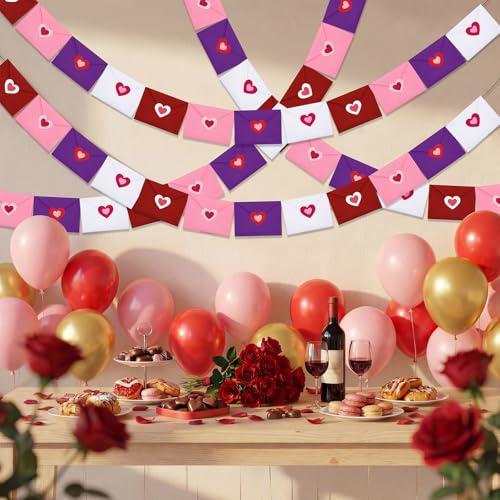 Hahafelt 2 Pcs 19.7 ft Valentine Decoration Love Letter Garland Felt Love Heart Envelope Hanging Banner 6 Ft for Mantel Romantic Anniversary Engagement Wedding Garland Party Supplies(Multicolor)