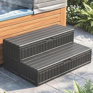 Hot Tub Steps with Storage Extra Wide, 2-Step Spa Stairs - Non-Slip Heavy Duty 500 lbs, Easy Assembly, Slip-Resistant, Universal for Hot Tub, RV, Camper, Pool Deck & Bath - Fits Any Size, Black