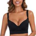 Push Up Bra for Women, Full Back Coverage Bras Deep Cup Hide Back Fat Smoothing Seamless Underwire T-Shirt Bras (38E, Black)