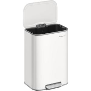 SONGMICS Kitchen Trash Can, 13-Gallon (50 L) Garbage Can with Lid, Stainless Steel, Soft Close and Stays Open, Inner Bucket, Wide Non-Slip Pedal, Cloud White ULTB547W01