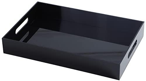 Sooyee Acrylic Serving Tray with Handles,16" x 12" Decorative Tray for Breakfast, Tea, Food, Butler,Coffee,Table Ottoman Vanity Countertop,Black