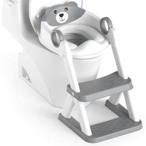 Rabb 1st Potty Training Seat, Toddler Toilet Seat for Kids Boys Girls, 2 in1 Potty Training Toilet with Step Stool, 6 Adjustable Height, Splash Guard, Stable Triangular Anti-Slip Design(Grey)