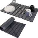 Large Stone Dish Drying Mat for Kitchen Counter 23.5x 15.25  Elegant Marbled-Inspired Surface Quick-Dry Absorbent Diatomaceous Earth - Multi-Use & Kitchen Mat for Dishes & Bottle Cups (Dark Gray)