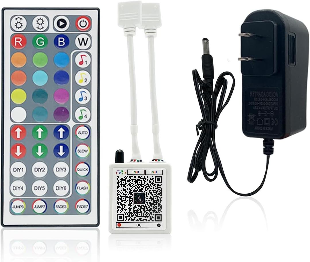 KEXU 44 Key RGB LED Strip Lights IR Remote Control,Remote Receiver for RGB LED Light Strip, 24V Power Adapter for LED Lights for Bedroom