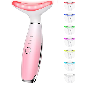 7 Color Galvanic Machines - Red Light Therapy for Face and Neck, Face Massager Tool for Wrinkles, Double Chin, Vibrating Facial Massager with Thermals, Pink