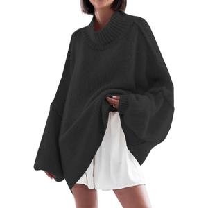 Saodimallsu Womens Oversized Sweaters Mock Neck Batwing Long Sleeve 2026 Fall Trendy Ribbed Knit Casual Tunic Sweater (Medium, Black)