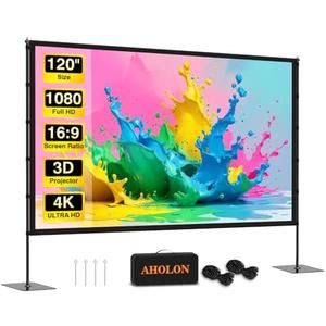 Outdoor Projector Screen with Stand - 120 inch Portable Projector Screens Indoor Outdoor Projector Screen 16:9 4K HD Outdoor Movie Screen with Carry Bag,Home Theater Projector Bags & Cases