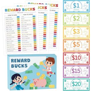 EZdhuawuse Reward Bucks Charts for Kids - 633Pcs Back to School Gifts Good Behavior Reward Chore Chart, Family Housework Arrangement Earn Commend Coin Props, Play Game Behavior List for Parent Child