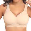 PoseFree Womens Seamless Wireless Supportive Bra Push Up Comfort Soft No Underwire Full Coverage T-Shirt Bra, 2XL