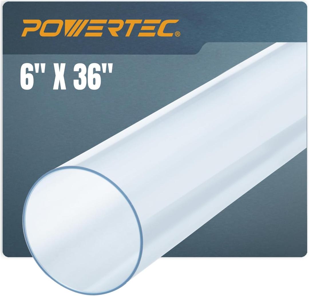 POWERTEC Clear PVC Pipe 6" x 36" Long, 1PK Rigid Plastic Tubing, Round Tube Compatible w/Dust Collection Fittings - Hose for Woodworking Tool, Dust Collection System or Cat Tree (70274V)