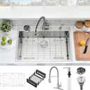 33 Inch Drop In Kitchen Sink with Faucet Combo-3319 Drop In Sink with Cup Washer Stainless Steel 10 Inch Deep Sinlge Bowl Kitchen Sinks and Faucets Combo Set