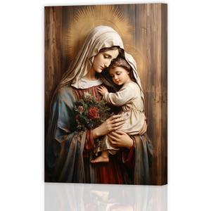 DOARTDO Virgin Mary Wall Art Catholic Wall Pictures Saint Mary Painting Mother of Jesus Canvas Religious Wall Decor Christian Gifts (Mary - 2, 12.00" x 18.00")