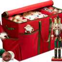 ZOBER Large Christmas Ornament Storage Box - Stores 80 3" Ornaments, With Dividers - With Large Compartment for Figurines, and Accessories, Durable Christmas Containers Holder (Red, 80-3" Ornaments)