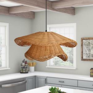 Boho Pendant Lights Kitchen Island, 15.72" Hand-Woven Hemp Rope Chandelier, Bohemian Farmhouse Dome Weaving Hanging Ceiling Lighting Fixture for Living Dining Room Restaurants, 40*20cm