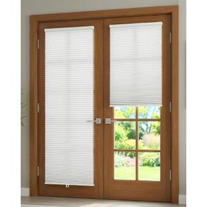 No Drill Cellular Shades for French Doors, Cordless Light Filtering Honeycomb Shades for Patio Door Privacy, Install with Adhesive Foam Tape OR Drillable Mount, 1 Pack, 27" W x 78" H, White