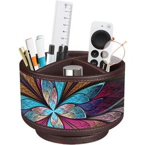 TV Remote Control Holder for Table, 360 Swivel Pen Holder for Desk Organizers and Accessories, Nightstand Organizer Caddy for Media Controllers/Office Supplies, Bedside Decorations for Living Room (Fractal Flower)