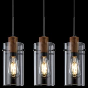 3 Pack 1 Light Industrial Modern Farmhouse Hanging Kitchen Island Pendant Ceiling Light Fixtures,Wood Clear Glass Black Finish Over Sink Restaurant bar Corridor