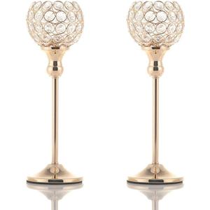 Gold Crystal Candle Holders Set of 2 for Fireplace Coffee Table Mantle Decor, Wedding Home Halloween Decoration Centerpieces (2 pcs 13" Tall)