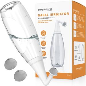 Nasal Irrigator, Sinus Rinse Bottle, BPA-Free, Ergonomic Design, 2 Tips for Adult/Kids, Reduces Snoring, Relieves congestion, Easy to use, Transparent Light-grey