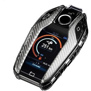TANGSEN Key Fob Case TPU Cover Compatible with 5 Series 528Li 530Li 540Li G30 G31 6 Series GT G11 G12 7 Series 740 X3 G01 i8 Transparent Carbon Fiber Texture Protective Key Shell (Black)