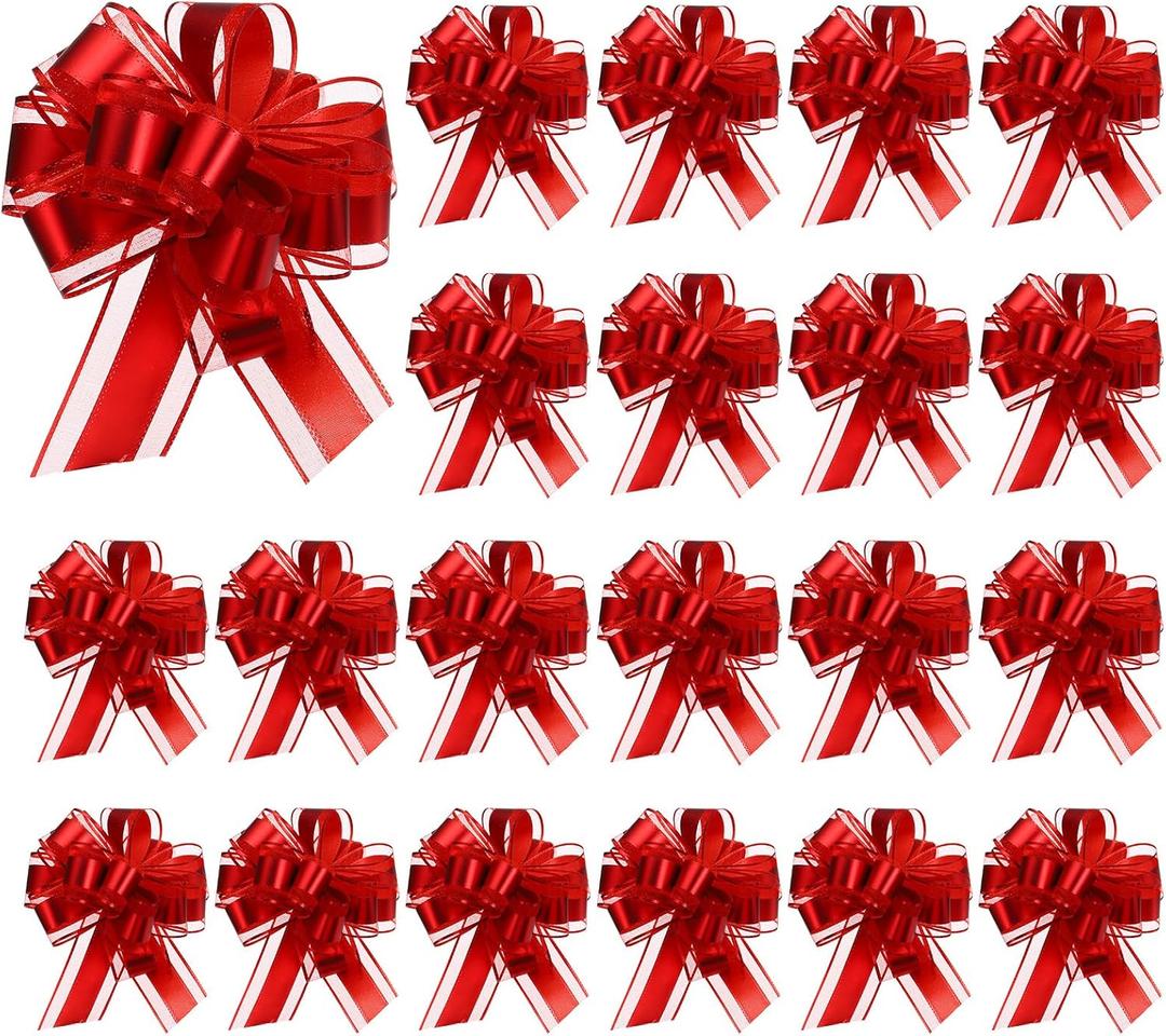 Uxcell 20pcs Red Large Organza Ribbon Gift Bows for Wrapping, Decor, Wedding, Parties, Florist