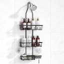 Amawarm Shower Caddy, Rustproof Shower Shelves Over Shower Head, Extended Length shower rack with Soap Holder, Black