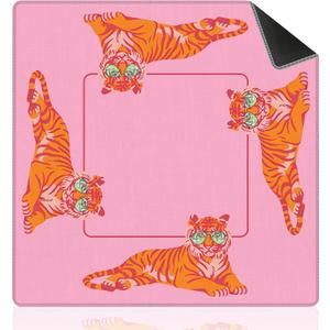 Preppy Pink And Orange Tiger Mahjong Mat For Table 31.5 X 31.5 In, Mahjong Gifts For Women, Pink And Orange Home Decor Anti-Slip Table Cover Tablecloth