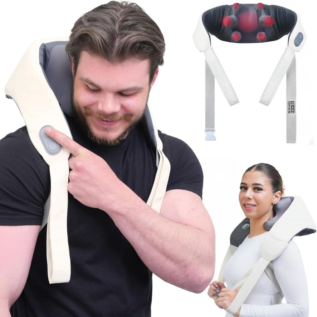 ONERVA™ Large Portable Neck Massager with Shiatsu Heat for Neck, Gray 