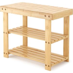 Sweetcrispy 3-Tier Shoe Rack Bench for Entryway, 19 Inches, Wood | Bamboo Shoe Storage Bench, Shoes Rack for Entrance, Bedroom, Living Room, Balcony, 4 Pairs