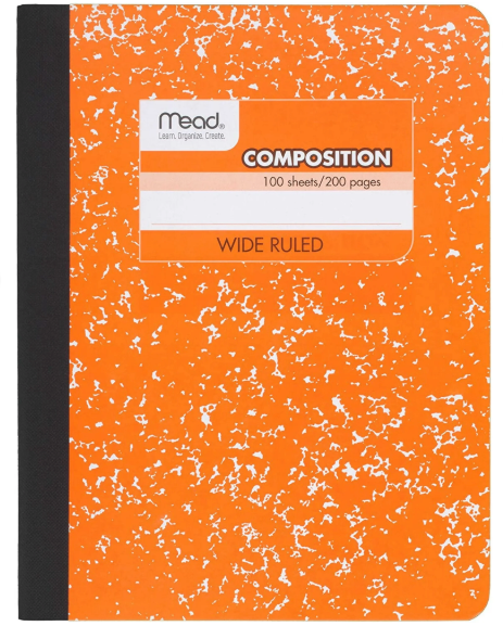 Mead Composition notebook, 100 sheets of double-sided college ruled notebook paper