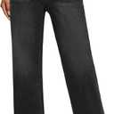 GRAPENT Wide Leg Jeans Woman High Waisted Trendy Stretchy Denim Pants Classic Trouser Jeans with Slash Pockets (Large, Washed Black)