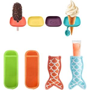 Silicone Popsicle Holder and Sleeves, Reusable Ice Pop Sleeves for Toddlers, No mess Ice Cream Holder for Summer and Birthday Party, Adjustable Clips, Dishwasher Safety, 8pcs, 3-in-1 (4PCS)