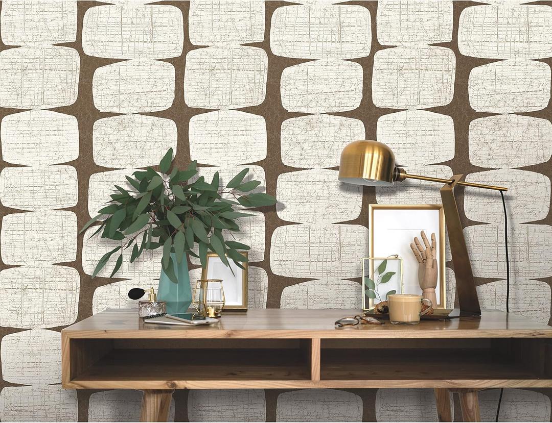 RoomMates RMK12349PL Mid-Century Beads Peel and Stick Wallpaper, Brown