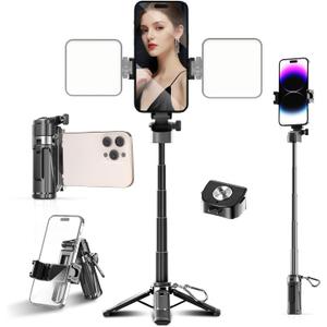 Selfie Stick Tripod, Tripod for iPhone Wireless Remote for Selfies, Pocket Size 4-16" high 4-in-1 Support 4.7-7" Mobile Phones Portable Stand for Video Recording Travel TIK Tok Vlog Live Broadcast