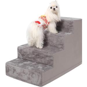 Dog Stairs for Small Dogs,17.5" 4-Step Pet Stairs for High Beds and Couches，Dog Steps with Non-Slip Bottom and High-Density Foam Indoor Outdoor,Grey