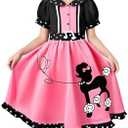 QIKUBI Girls 1950s Poodle Costume Halloween 50s Party Outfit for Kids. Size 6-8Y