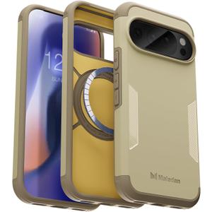 Maledan Magnetic for Google Pixel 10/10 Pro Case [Compatible with Pixelsnap] - Ultra Shockproof Triple Layer Drop Protection Anti-Slip Grip Phone Cover for Pixel 10/10 Pro, Stainguard Beige