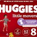 Huggies Diapers Size 8, Little Movers Diapers for Baby, Size 8 (46+ lbs), 62 Count