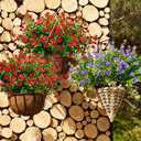 Grunyia 10 Bundles Artificial Fake Flowers, Faux Outdoor Plastic Plants UV Resistant Shrubs Outside Indoor Decorations (Red-Eucalyptus)