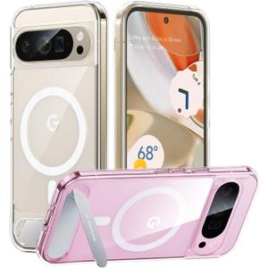 TORRAS Magnetic & Stand for Google Pixel 9 Pro XL Case Clear, Fit for MagSafe, 12FT Mil-Grade Drop Protection, Slim Fit for Google Pixel 9 Pro XL Phone Case with Built-in Kickstand, Diamond Clear