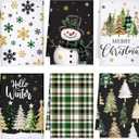 Geyoga 6 Pcs Christmas Kitchen Towels Christmas Tree Snowman Snowflakes Dish Hand Towels Xmas Winter Holiday Soft Absorbent Tea Dishcloths for Housewarming Gift (Black and Green)